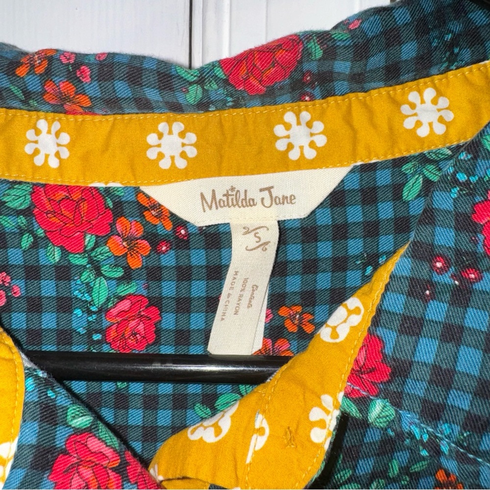Matilda Jane checkered floral fa la la long sleeve shirt dress green red S - Picture 5 of 16